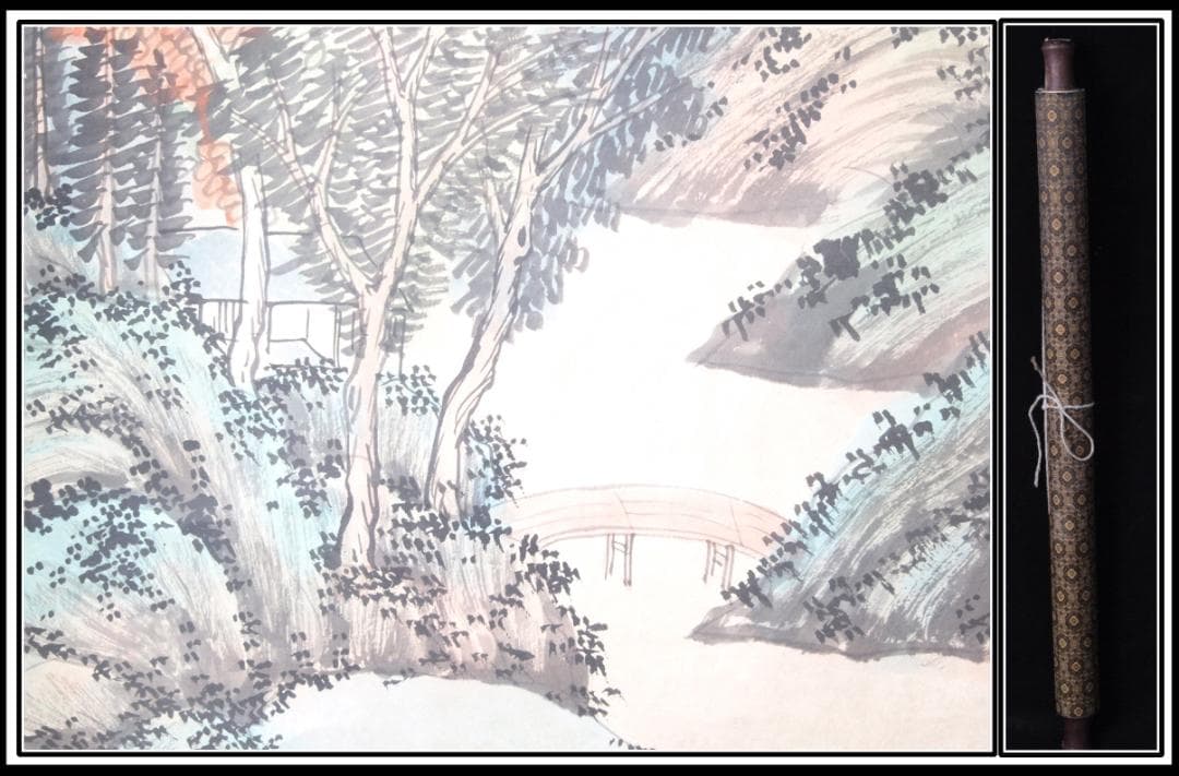 【骨董掛け軸】風景図 中国　唐時代 肉筆保證 唐物唐本AK1019A10-3