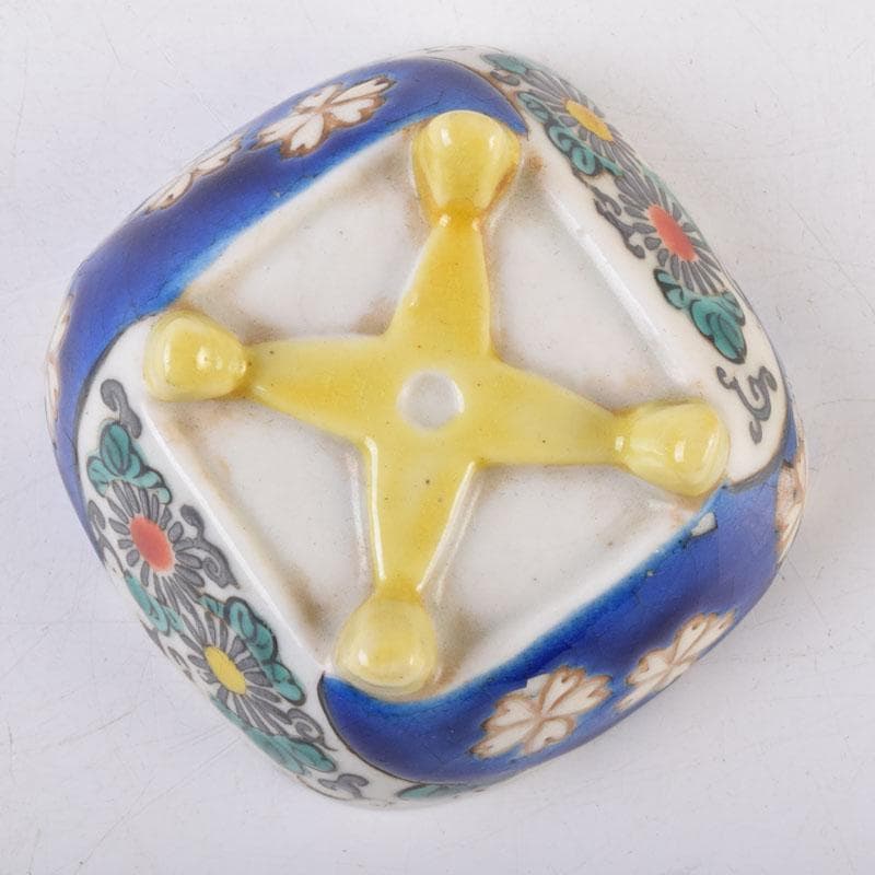 茶道具　色絵　花草文　香合　時代箱　C　8475