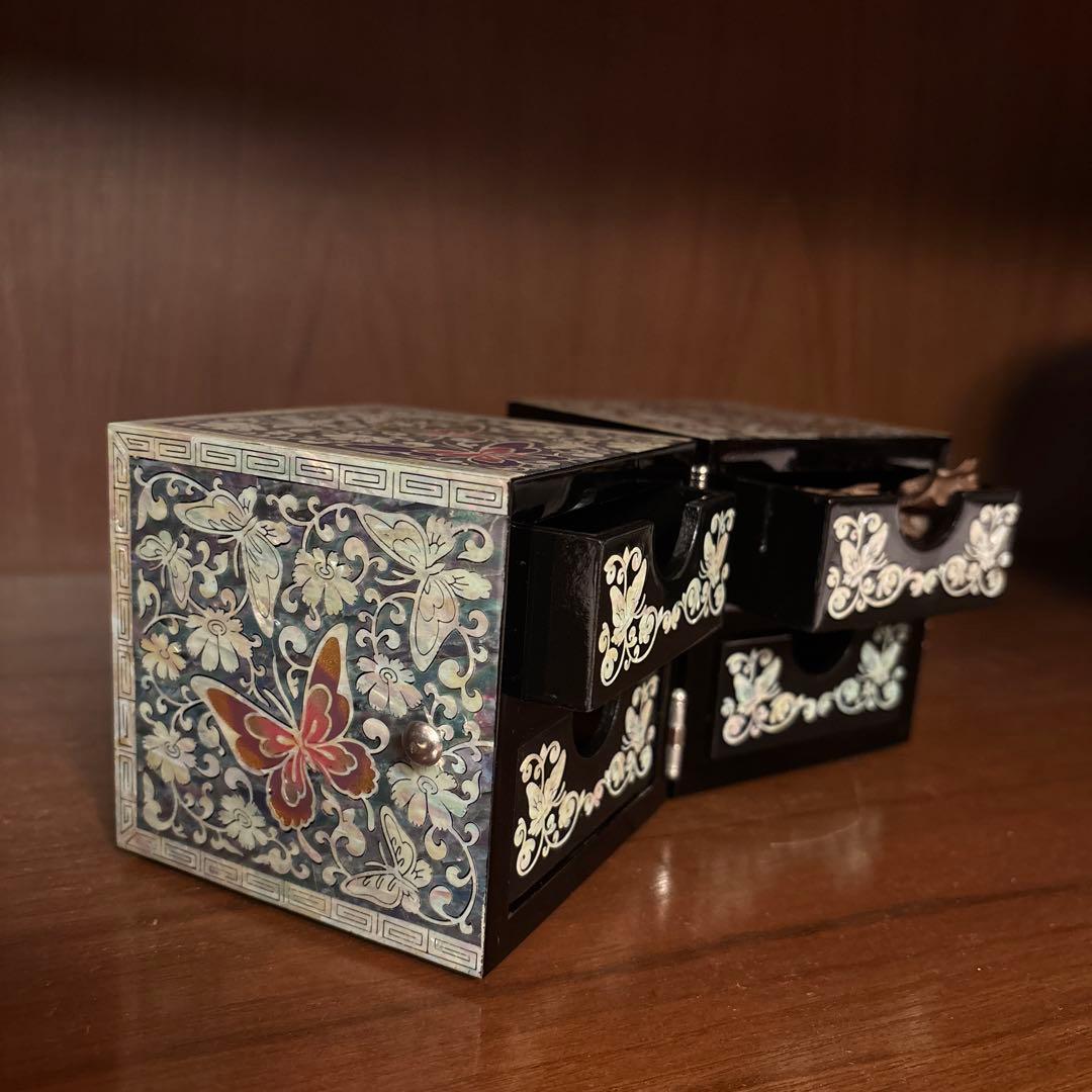 韓国 伝統工芸 螺鈿細工 双子宝石箱 ジュエリーボックス 小物入れ 蝶 花