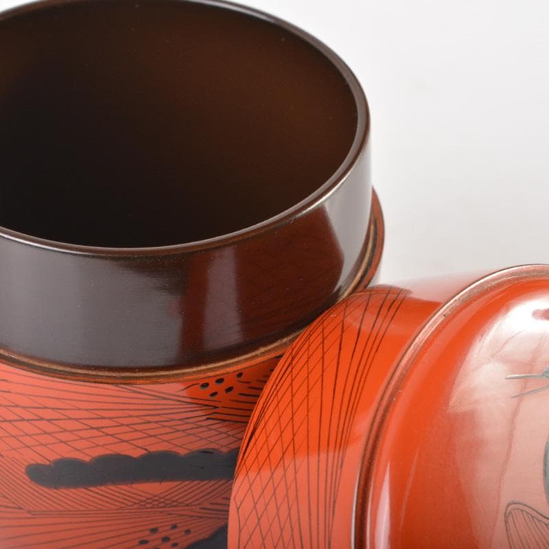 茶道具　塗師　中村宗哲作　朱塗　鶴松文　中棗　時代箱付　V　6508