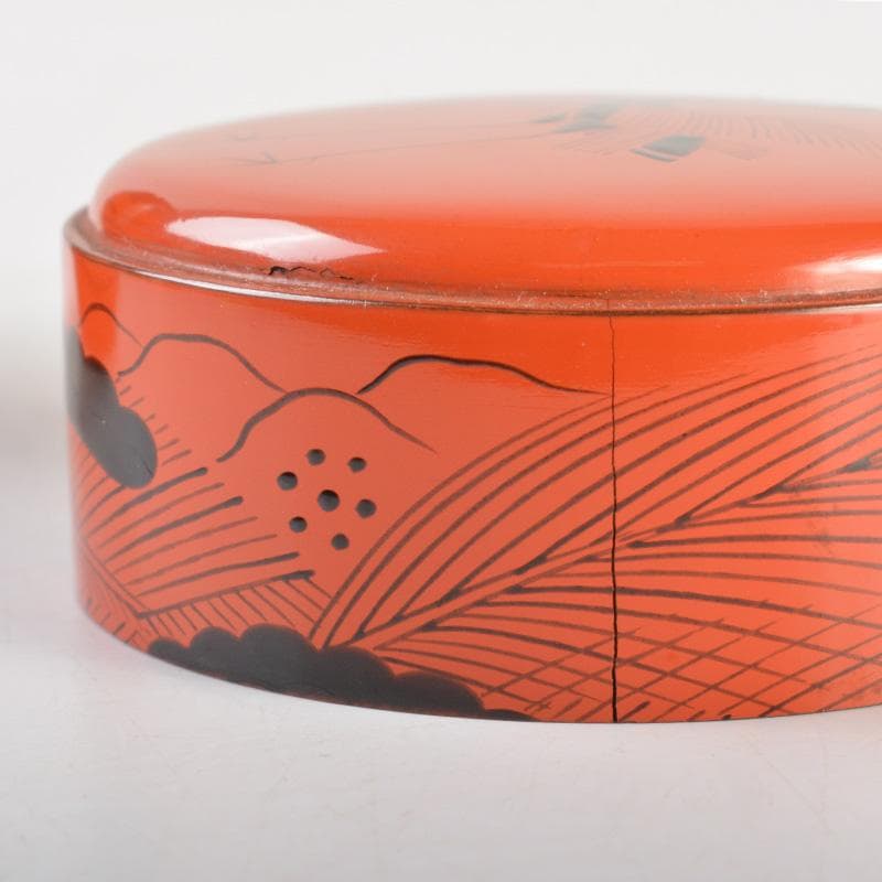 茶道具　塗師　中村宗哲作　朱塗　鶴松文　中棗　時代箱付　V　6508