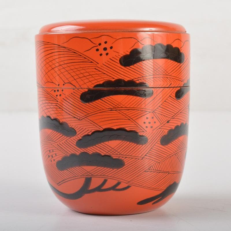 茶道具　塗師　中村宗哲作　朱塗　鶴松文　中棗　時代箱付　V　6508