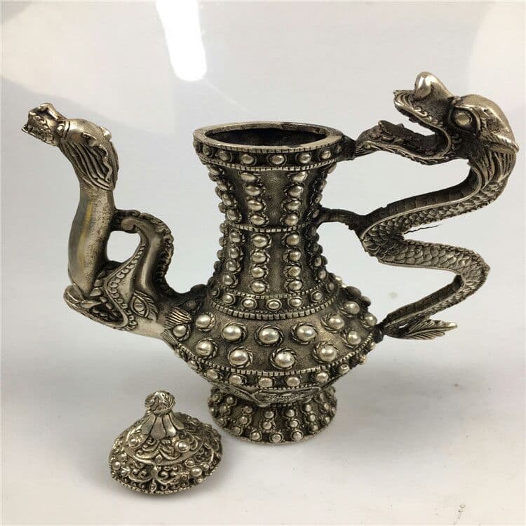 古工芸品白銅竜壷置物銅竜口急須アクセサリー置物