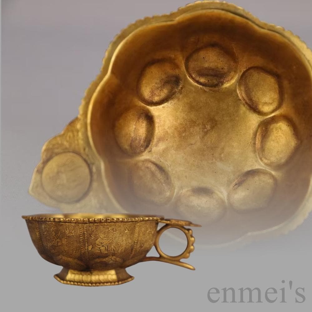 中国古美術 旧蔵 唐代 大唐貞觀款 鍍金銅酒杯 精銅製 小型酒器 文房 純手作り