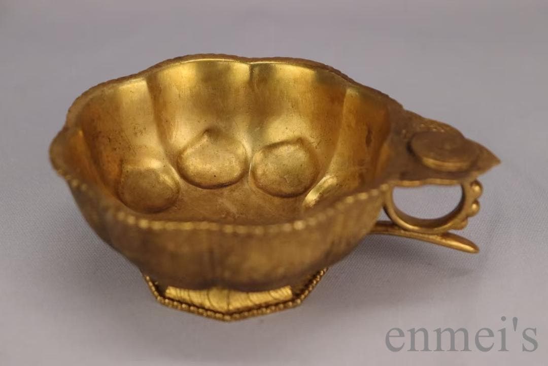 中国古美術 旧蔵 唐代 大唐貞觀款 鍍金銅酒杯 精銅製 小型酒器 文房 純手作り