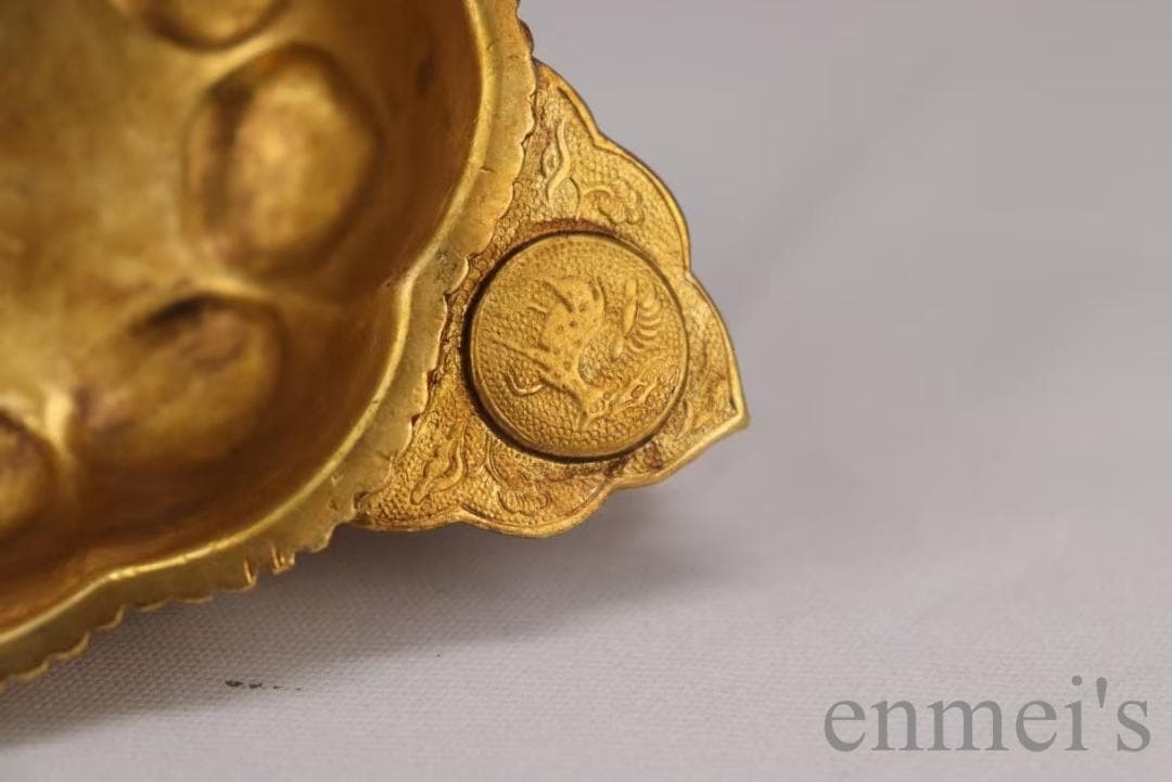 中国古美術 旧蔵 唐代 大唐貞觀款 鍍金銅酒杯 精銅製 小型酒器 文房 純手作り