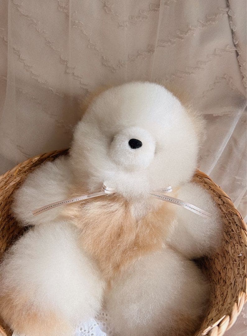 ふわふわアルパカテディベア (ペルー直輸入) ホワイト×ベージュ