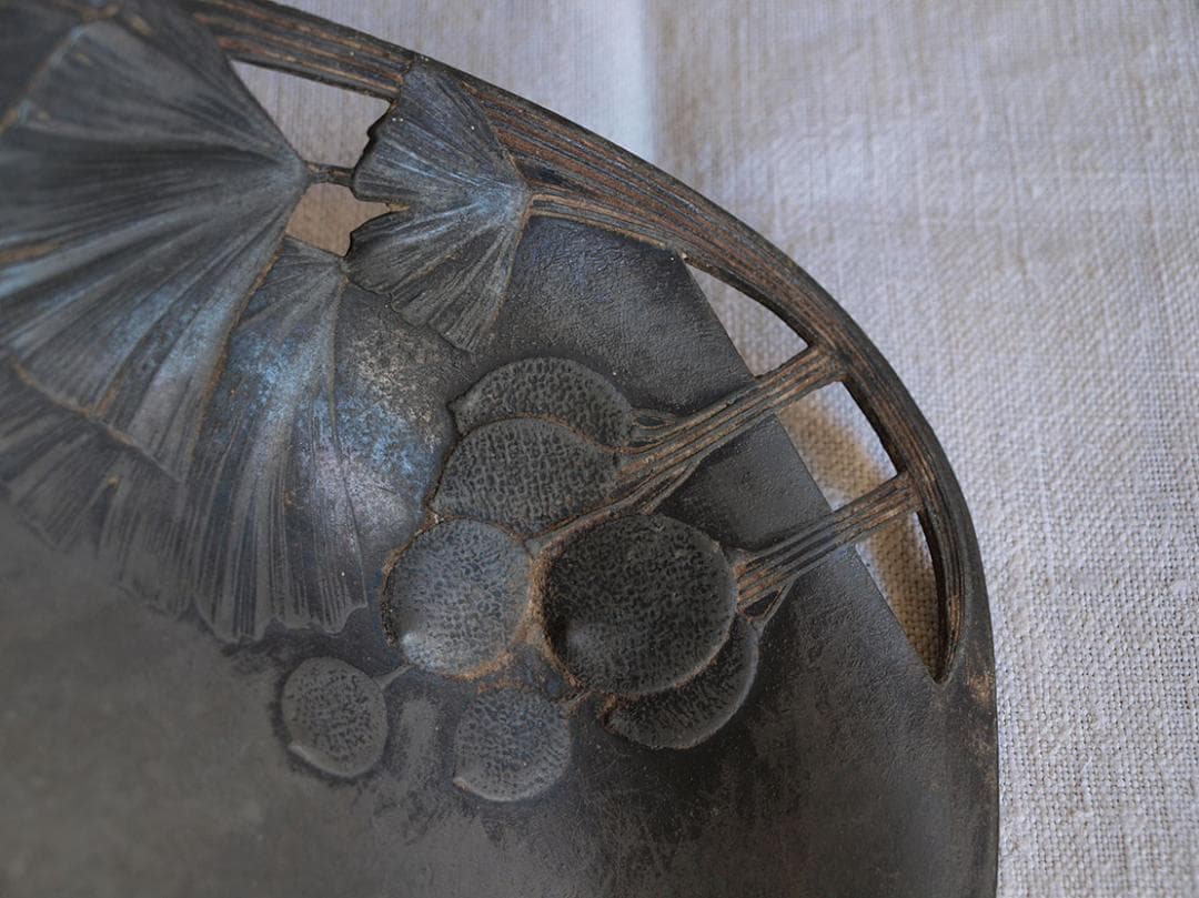 アールヌーボー トレイ 銀杏の木 錫 ピューターArt Nouveau/K050