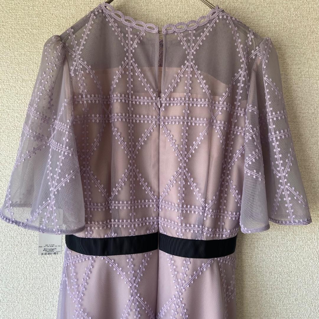 タグ付未使用 セルフォード プレイドパターンチュールドレス ラベンダー 38