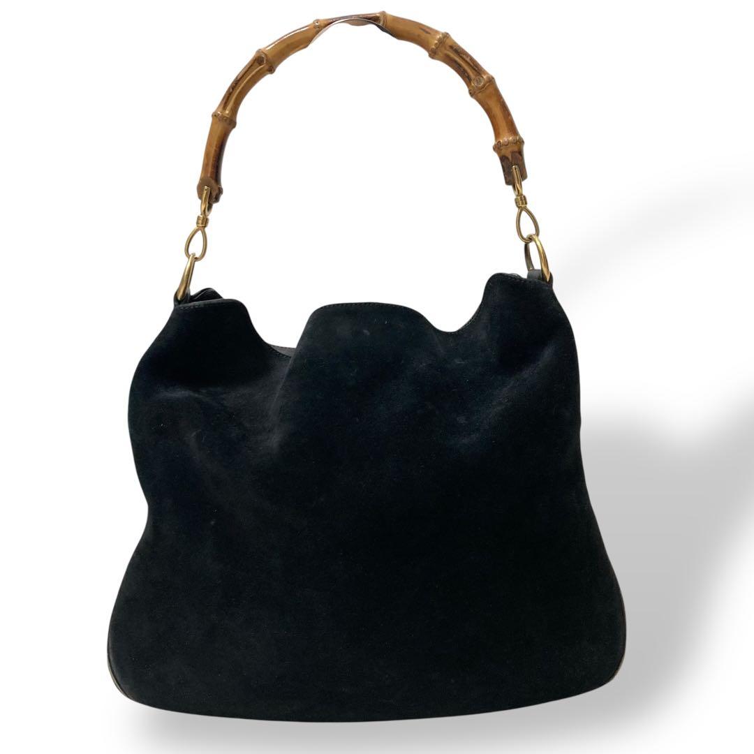 【ヴィンテージ】グッチ　バンブー　ワンショルダーバッグ　スウェード　黒　肩掛け