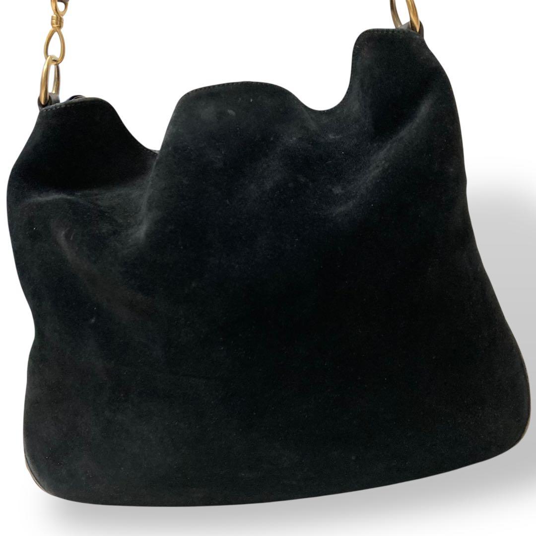 【ヴィンテージ】グッチ　バンブー　ワンショルダーバッグ　スウェード　黒　肩掛け