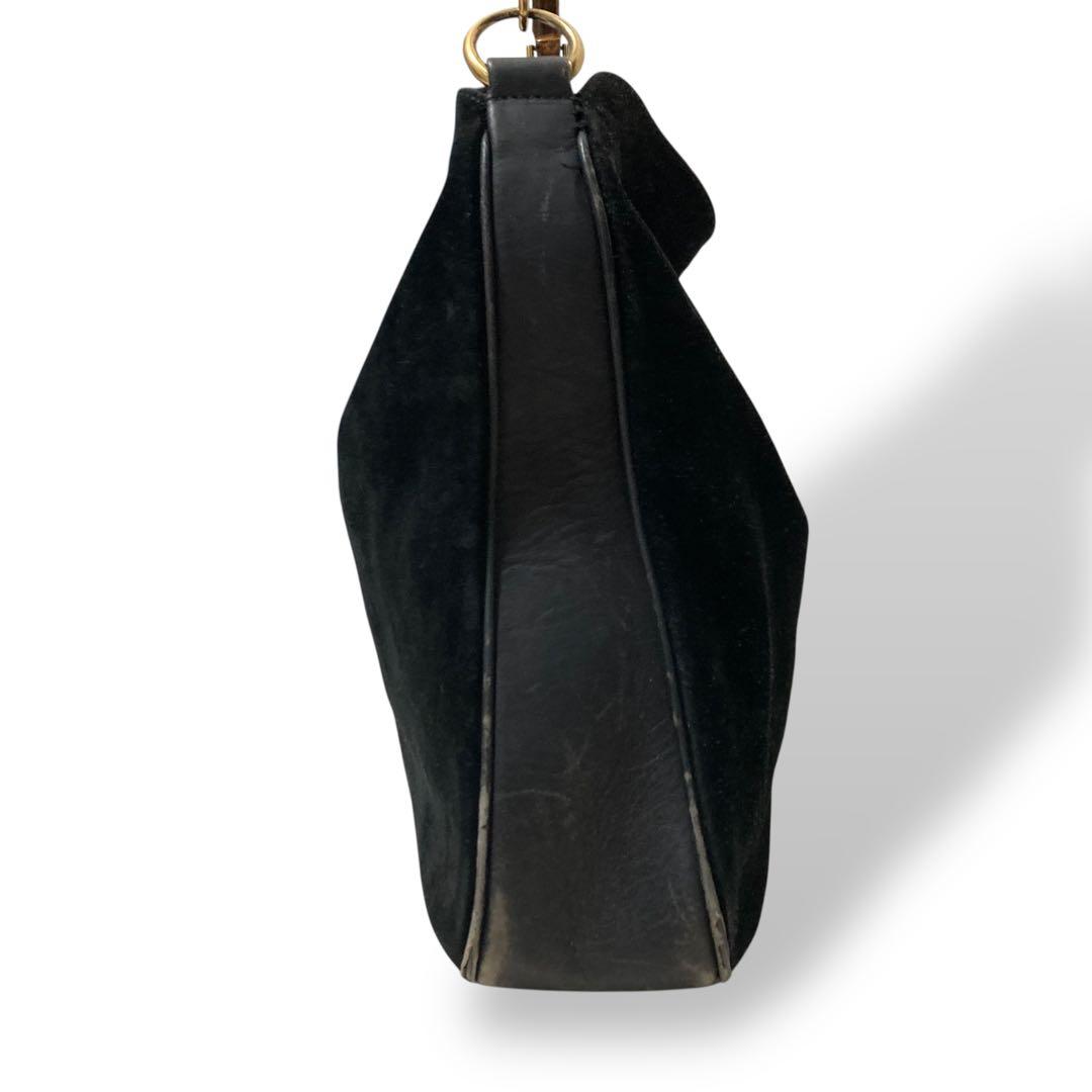 【ヴィンテージ】グッチ　バンブー　ワンショルダーバッグ　スウェード　黒　肩掛け