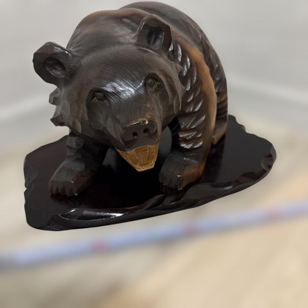 ⑥木製クマの彫刻 置物　アンティーク　骨董 北海道