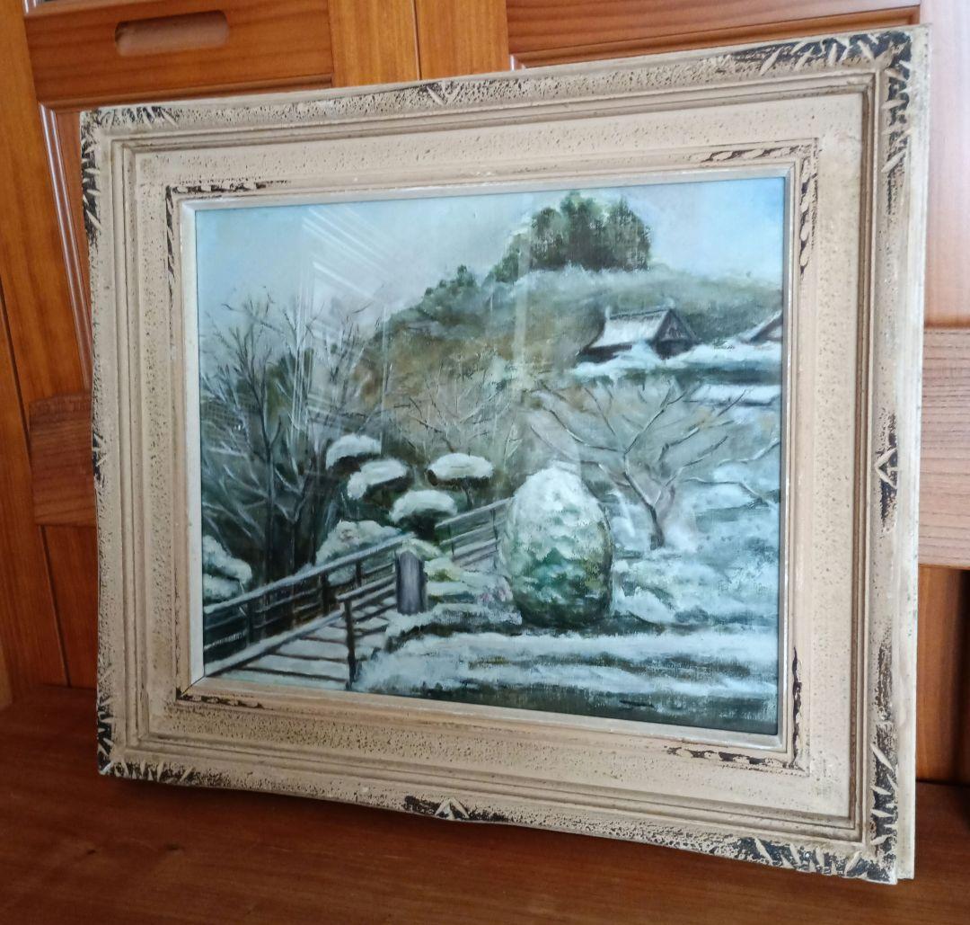 雪景色 油彩画 木製額　F8