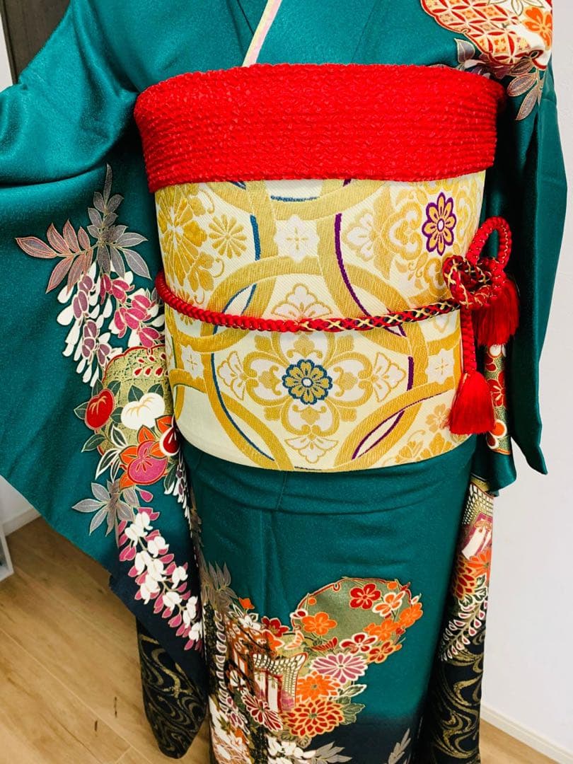 振袖フルセット豪華振袖　雪輪御所車花文　暈し染め　金彩　鈴乃屋扱い　正絹