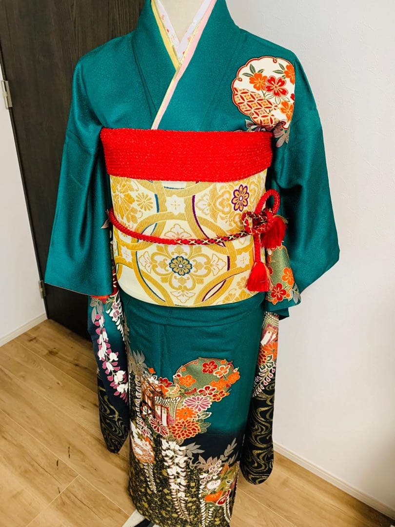 振袖フルセット豪華振袖　雪輪御所車花文　暈し染め　金彩　鈴乃屋扱い　正絹