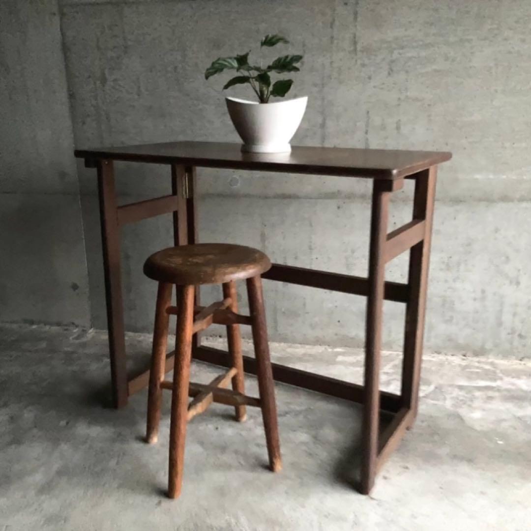 レトロな味のある机 テーブル デスク 作業台 勉強机 折り畳み 角型 木製 家具