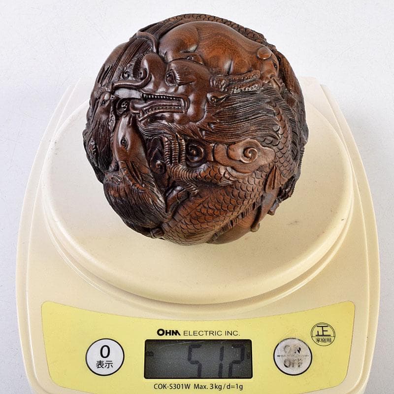 唐木彫刻　中山銘　十二支　丸玉　置物　V　R9190