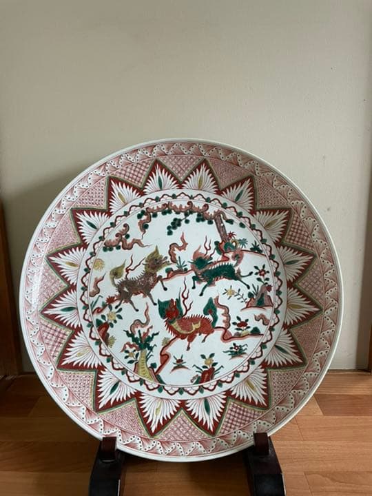 中国大明萬曆年製 稀少麒麟特大皿 古董品 年代品 美術品