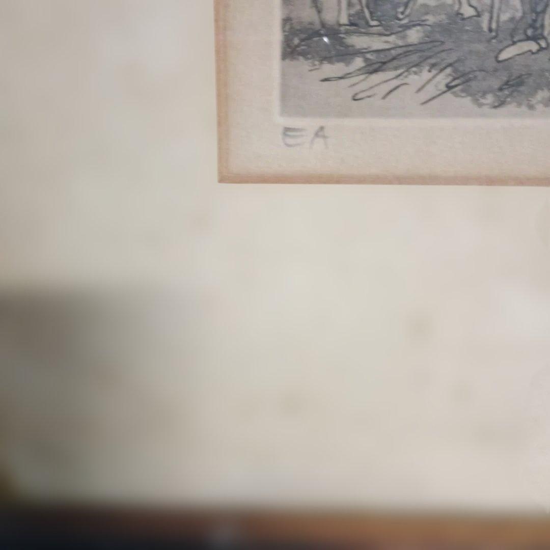 5677）此木三男（このきみつお） エッチング「耳立てて師の話聞きたまえ」EA