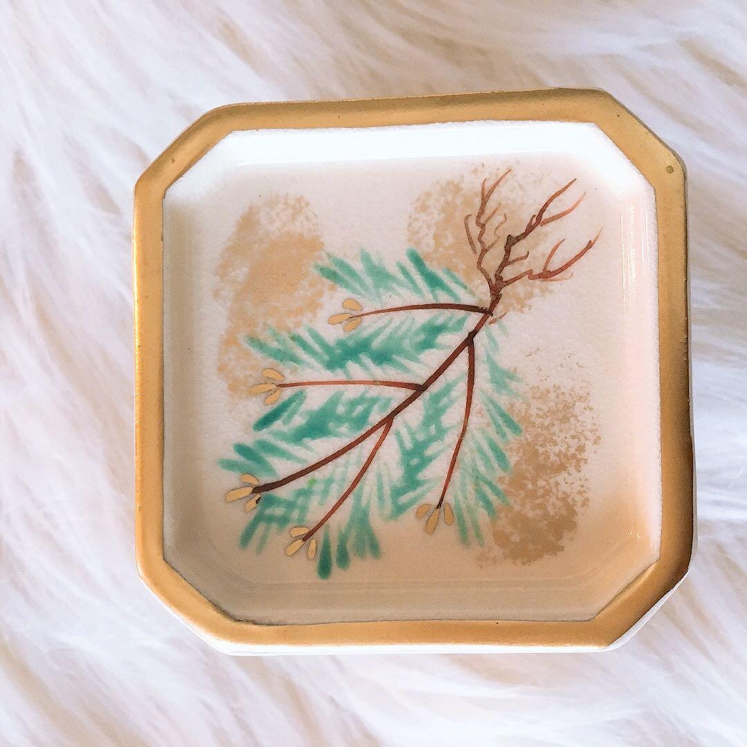 茶道具　蓋置　色絵三方蓋置　城岳窯　橋本城岳造