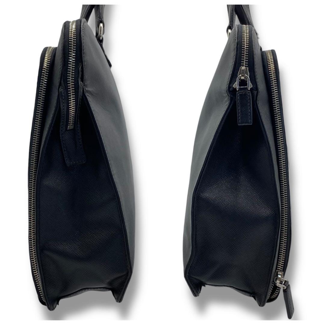 良品 プラダ PRADA ロゴ サフィアーノ レザー ビジネス バッグ A4 黒