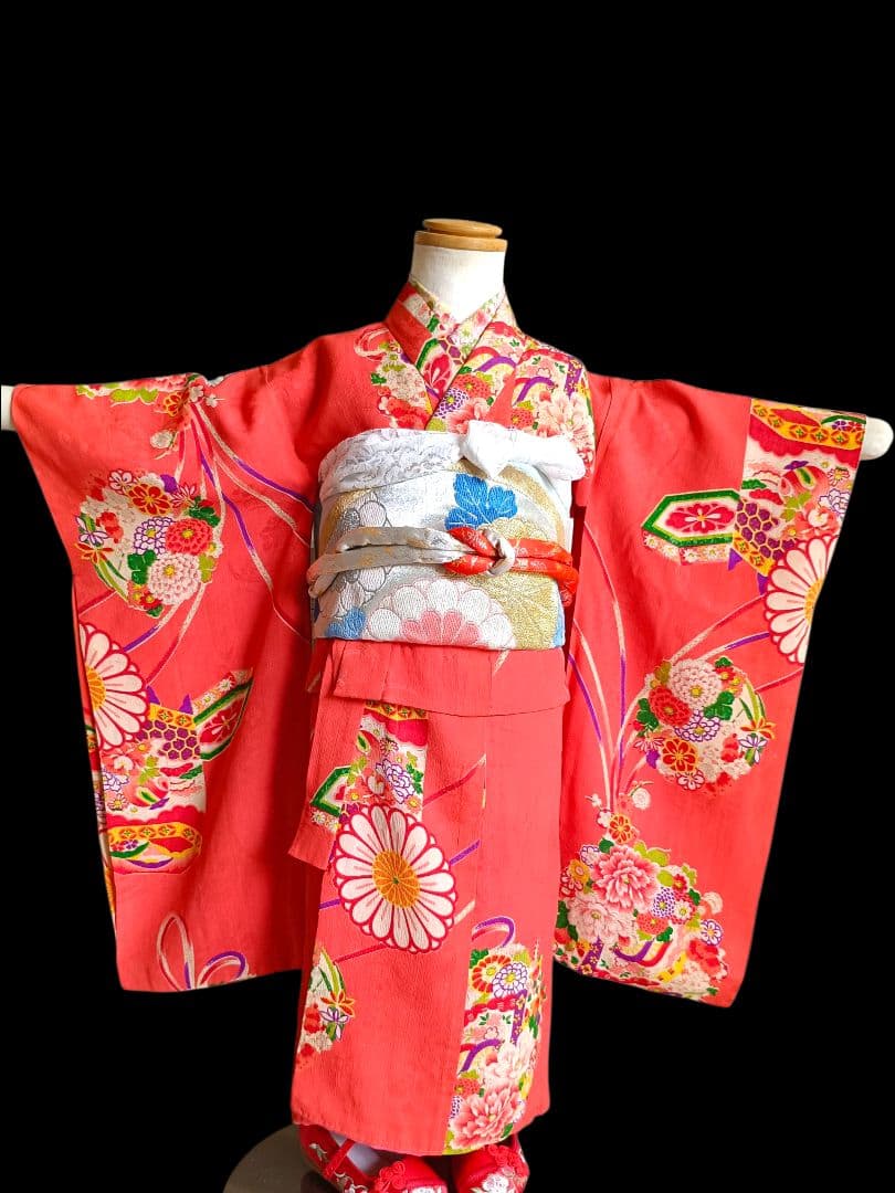 専用です☆アンティークオレンジピンクの着物とミニだらり帯