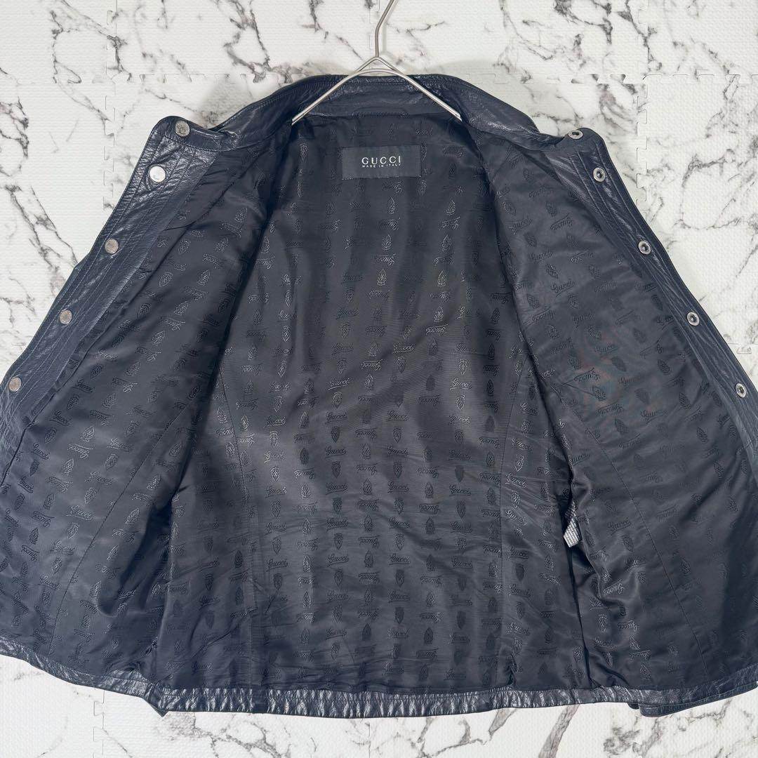 【極美品】グッチ　レザージャケット　ラムレザー　ライダース　スタッズ　裏地総柄