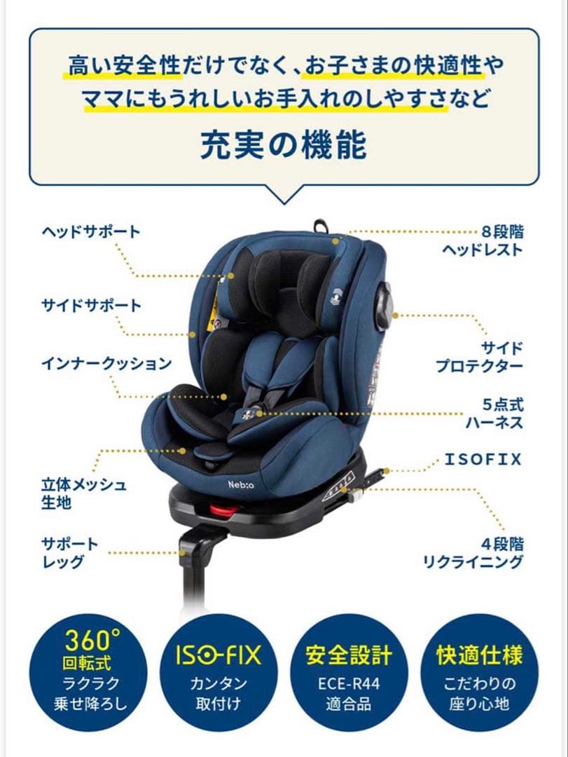 美品　ネビオ　Nebio ターンピット　ISOFIX ネイビー