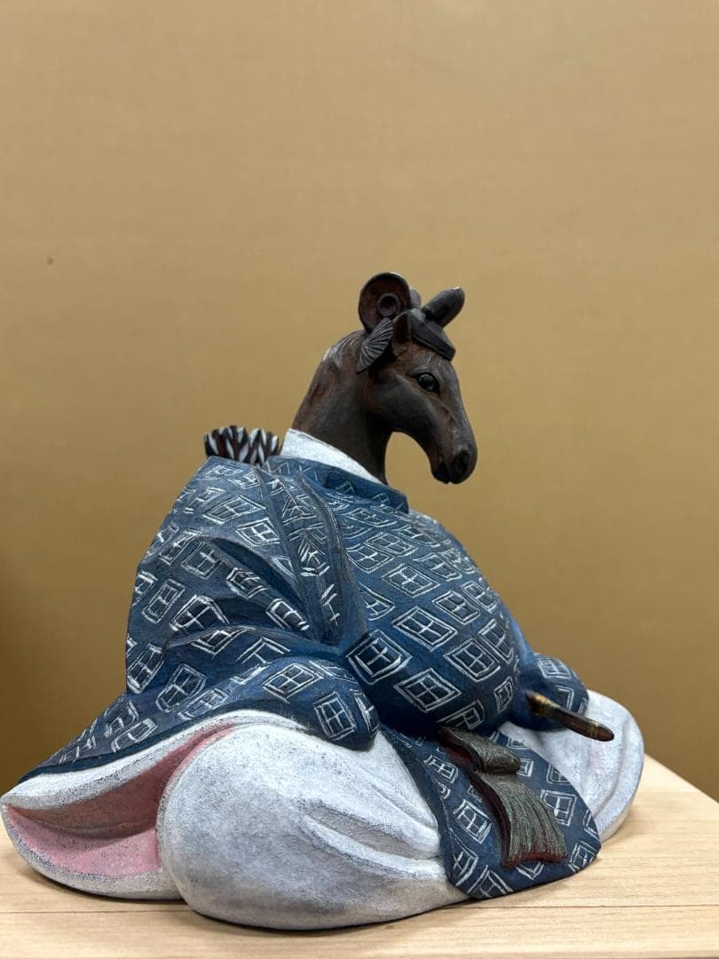 作家物　野桑敏哉(彫房ぬらり)　「牛の刻」　木彫に手彩色　Y-48