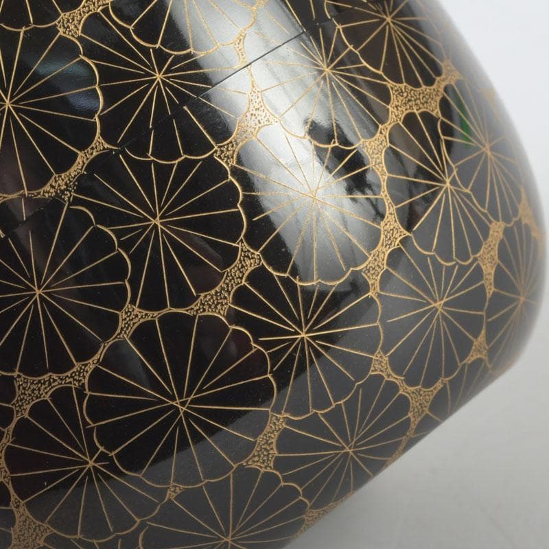 茶道具　輪島塗　前志芸男作　沈金菊文様　平棗　共布共箱　V　9581