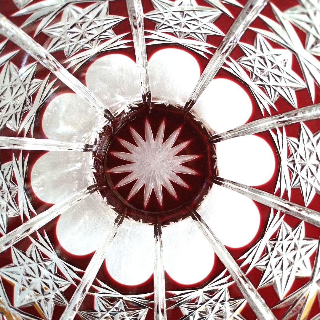 AjkaCrystal アイカクリスタル　色被せ　切子　レッド　赤　花瓶　大