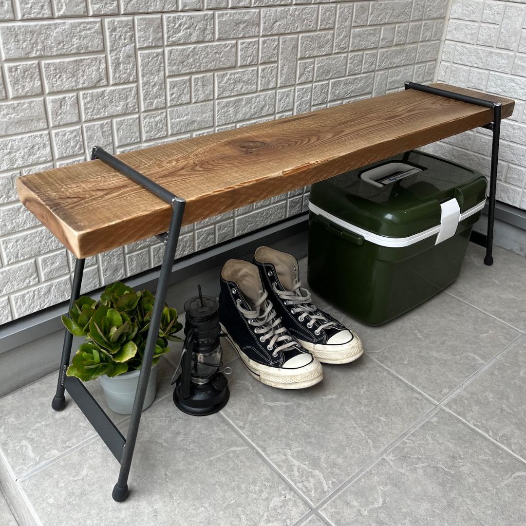 ▼最終▼ ベンチ ラック 玄関 花台 アイアン 古材 観葉植物 腰掛 95cm