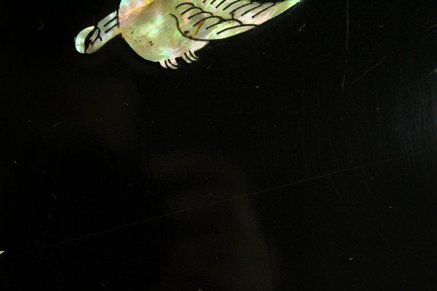 螺鈿 釣り人物 風景 飾 二枚折 置物(A973)