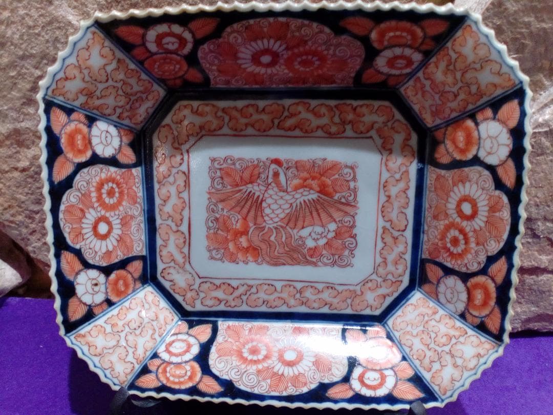 稀少レア祥端製アンティーク古陶磁器四方変形長方皿当時物２３✕１９．５サイズ美品
