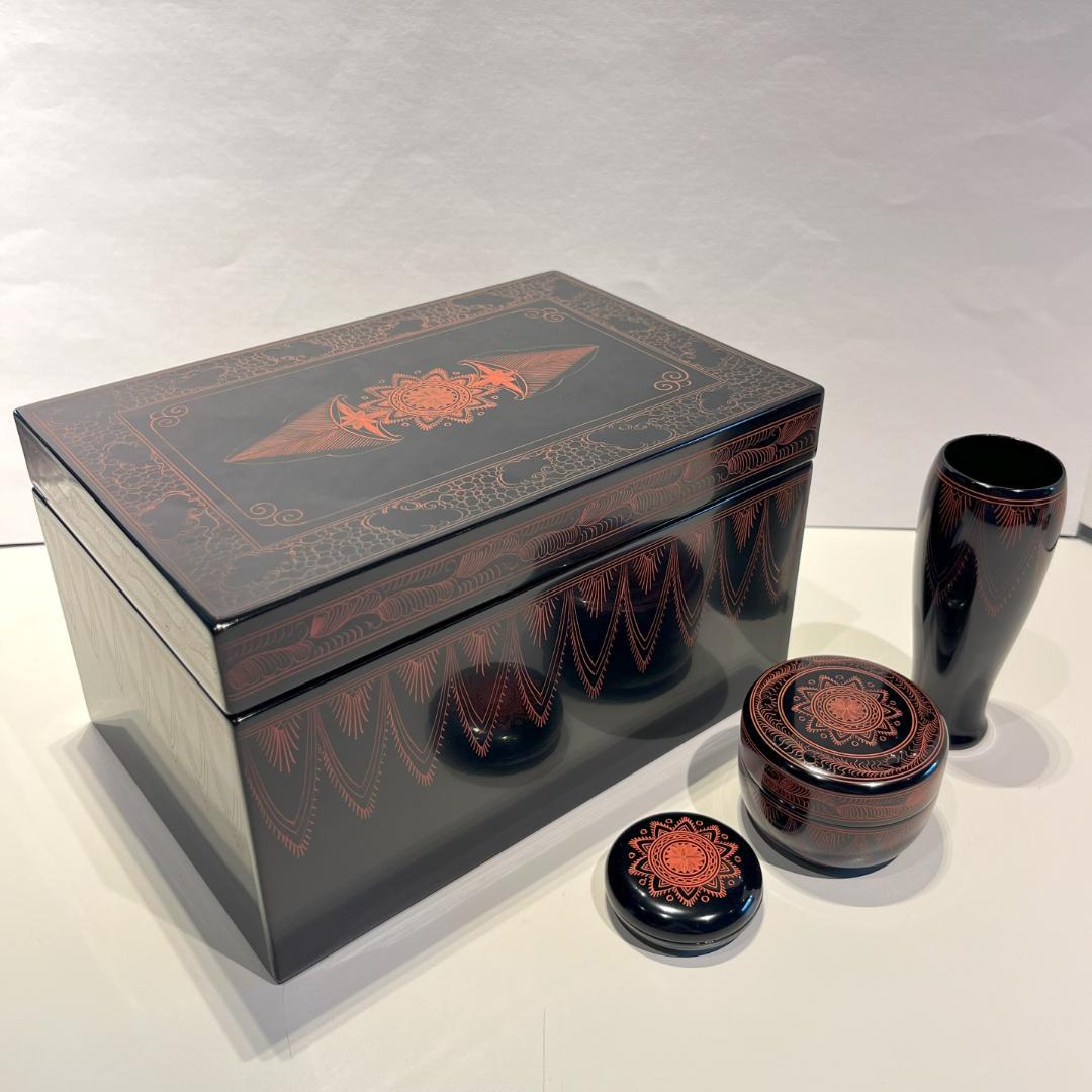キンマ　茶箱　利休茶箱　茶道具　３点セット　キンマ彫　棗　香合　茶筌筒