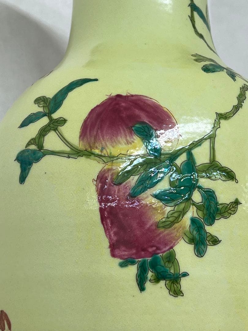 中国清康熙年製銘寿桃紋瓶　官窯骨董唐物古美術アンティーク　青磁　江戸コレクション