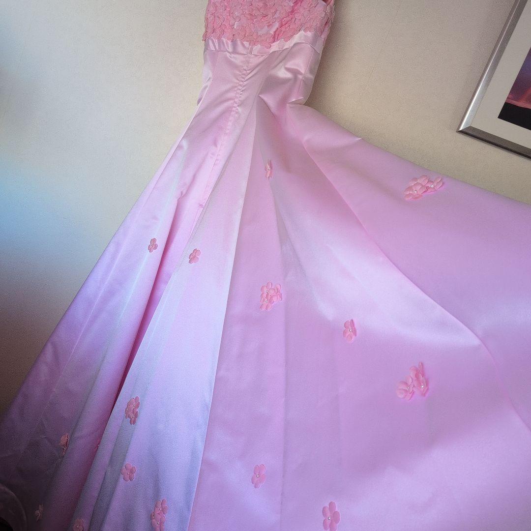 【上質サテン】ピンク カラードレス 花柄トップス お色直しにも♪