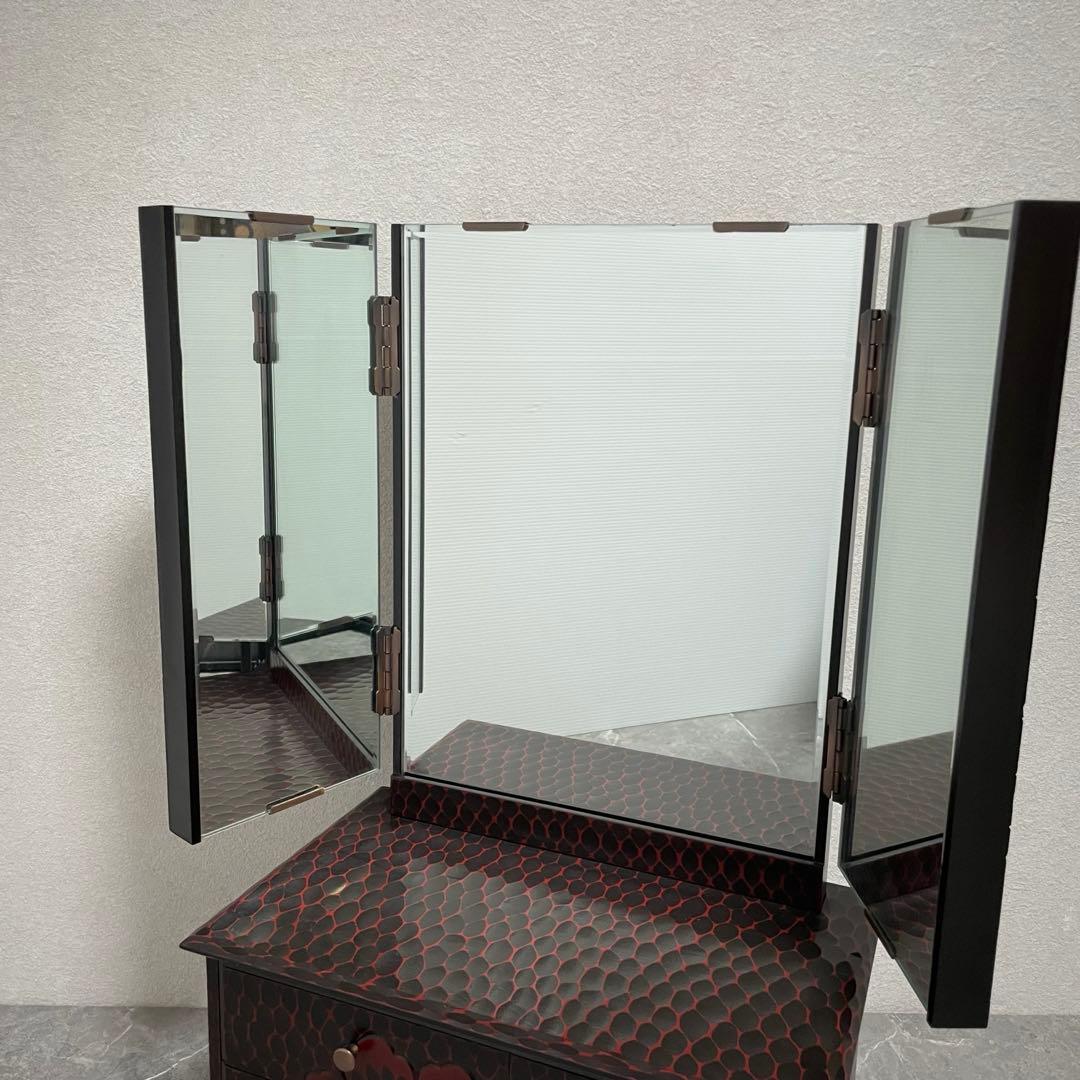 鎌倉彫 鏡台 三面鏡 木製 彫刻 牡丹花 昭和レトロ 和風 ドレッサー