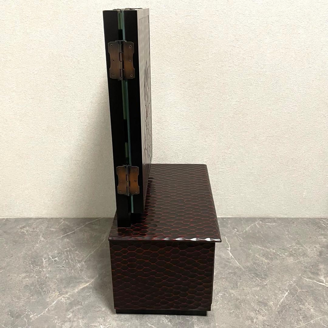 鎌倉彫 鏡台 三面鏡 木製 彫刻 牡丹花 昭和レトロ 和風 ドレッサー