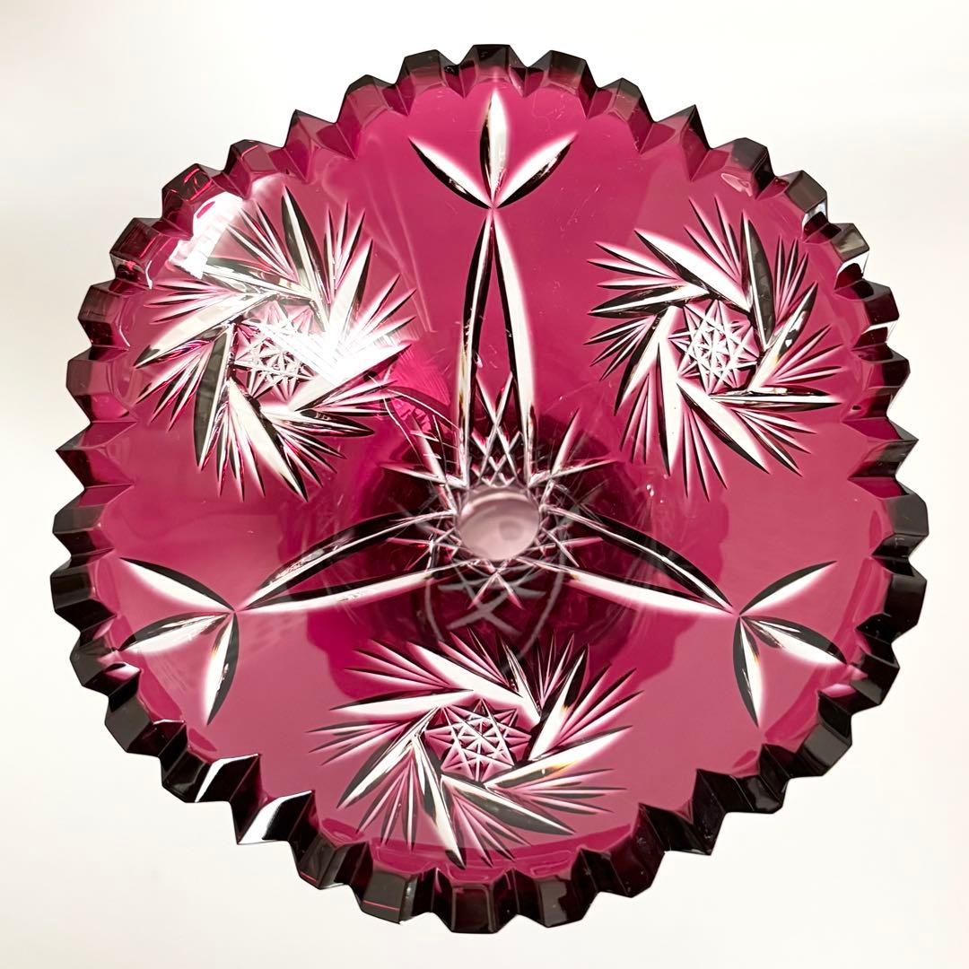 ボヘミアクリスタル ボヘミアガラス 被せカット 切子 花瓶