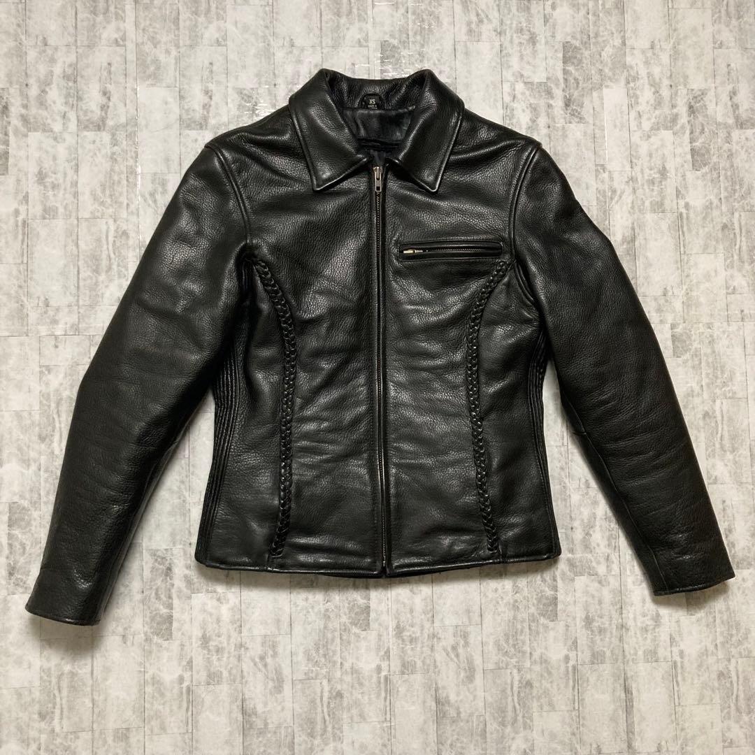 【希少】90s vintage レザーシングルライダースジャケット 黒　ブラック