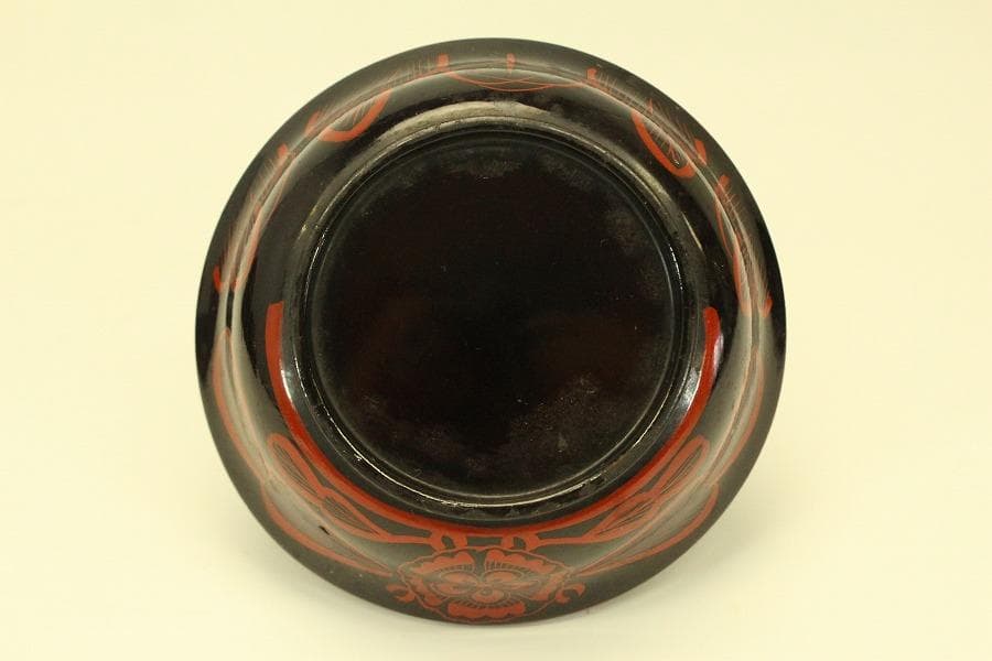 朱漆 輪花模様 小皿 十件 時代物(A733)