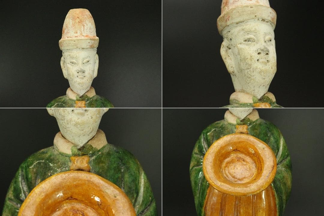 中国美術 唐三彩 宦官 俑 置物 高47cm(LC368)