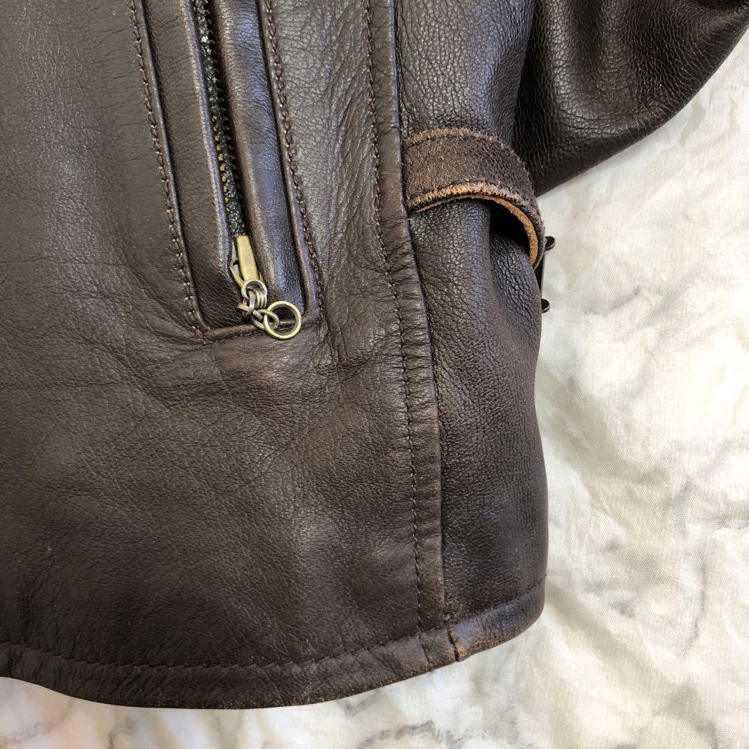 AVIREXアヴィレックス　レザージャケット　シングル　ライダース　ブラウン　L