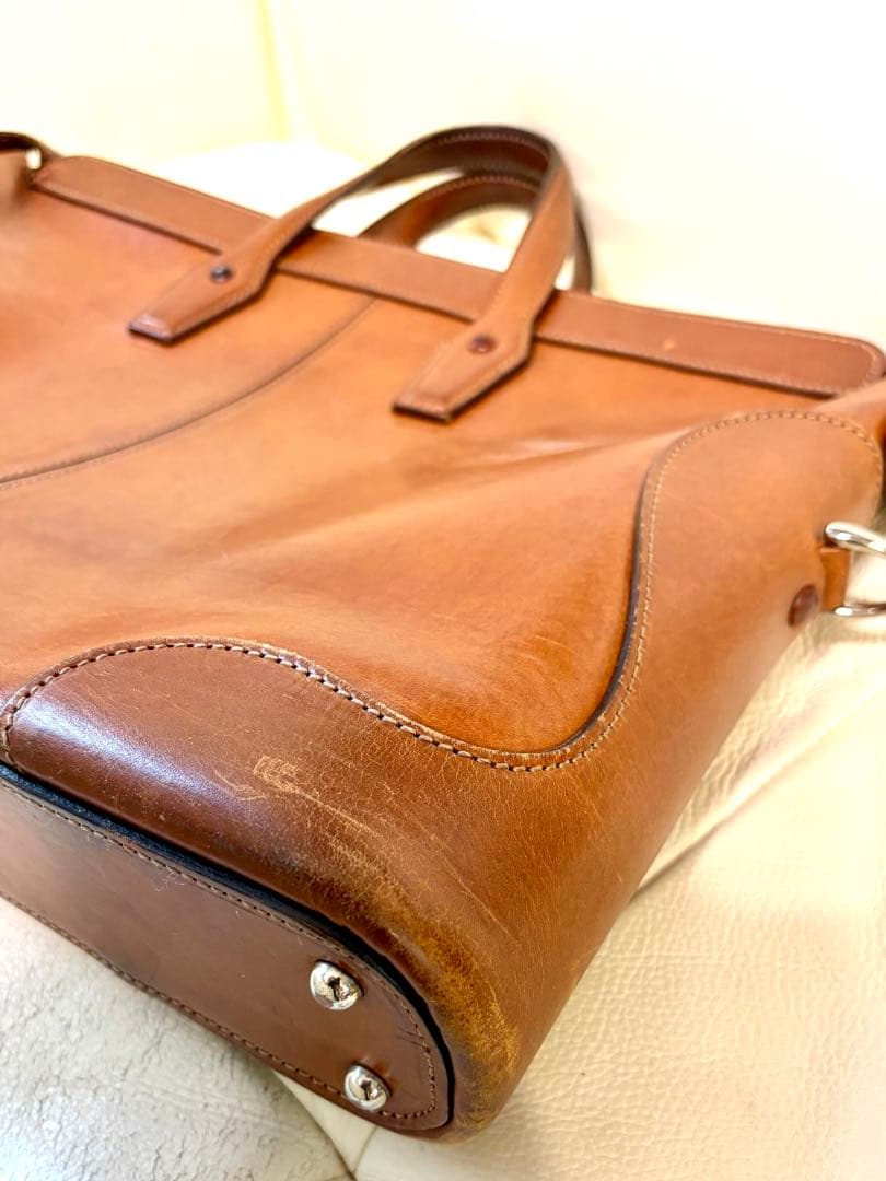 万双　ブラウンレザー ビジネスバッグ