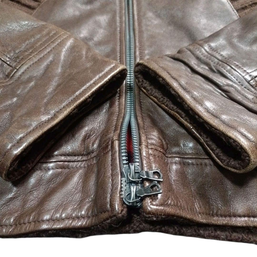 ✨BLUE WORK ラム 裏地チェック 立襟 riri シングルライダース