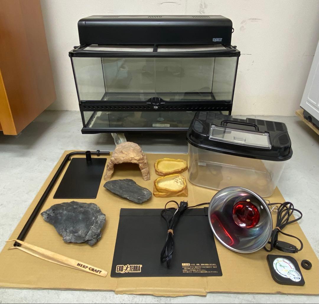 EXOTERRA 爬虫類・両生類用 グラステラリウム 照明付き 付属品多数