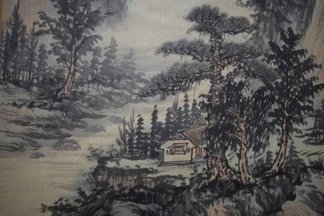 真作/吉祥/山水図/布袋屋掛軸HF-277