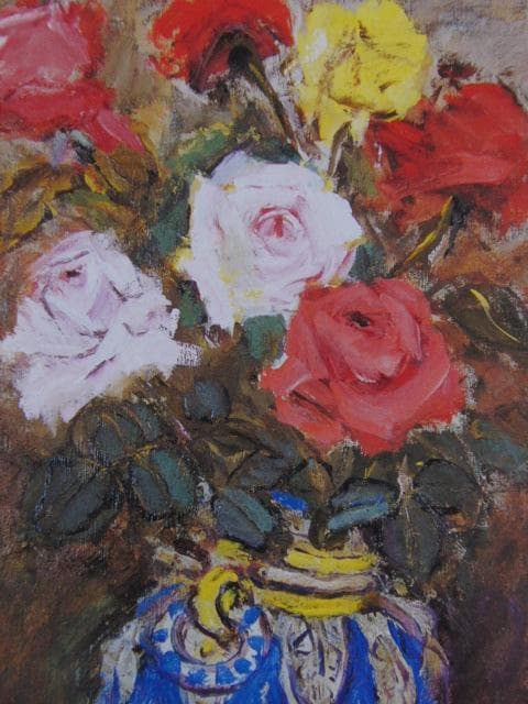 大津通臣、バラ、希少な画集より、新品高級額・額装付、状態良好